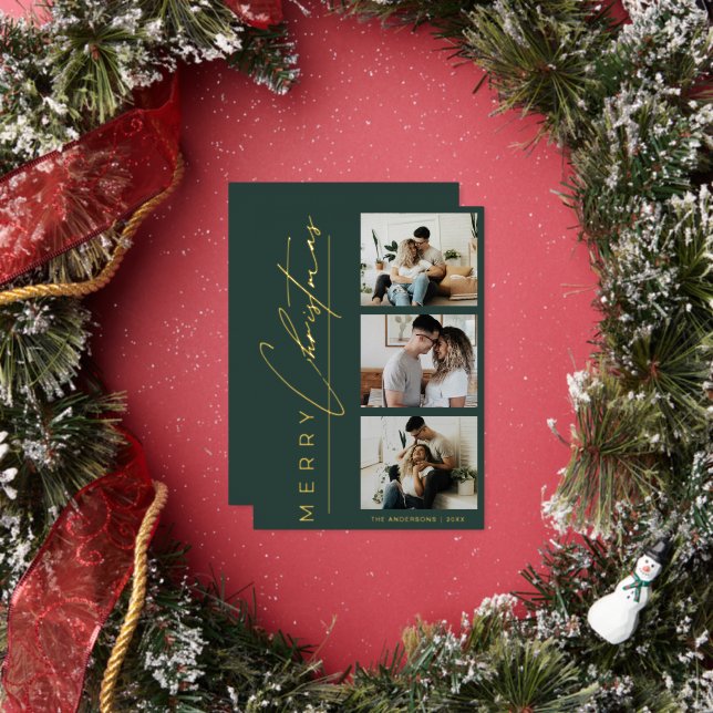 Modern 3 Photo Minimalist Green Christmas Script (Insitu)