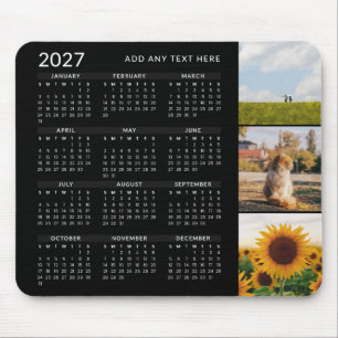 Modern 3 Photo Personalised 2027 Calendar Black Mouse Pad