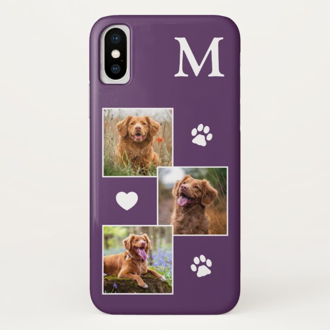 Modern 3 Photo Purple Pet Dog Case-Mate iPhone Case (Back)