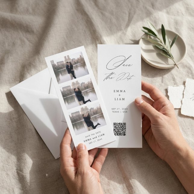 Modern 3 Photo QR Code Save the Date Bookmark (Creator Uploaded)