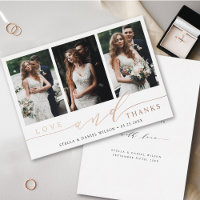 Modern 3 Photo Rose Gold Foil Thank You Card