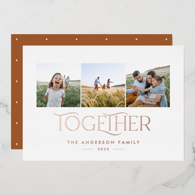 Modern 3 photo rust family together Christmas  (Front/Back)