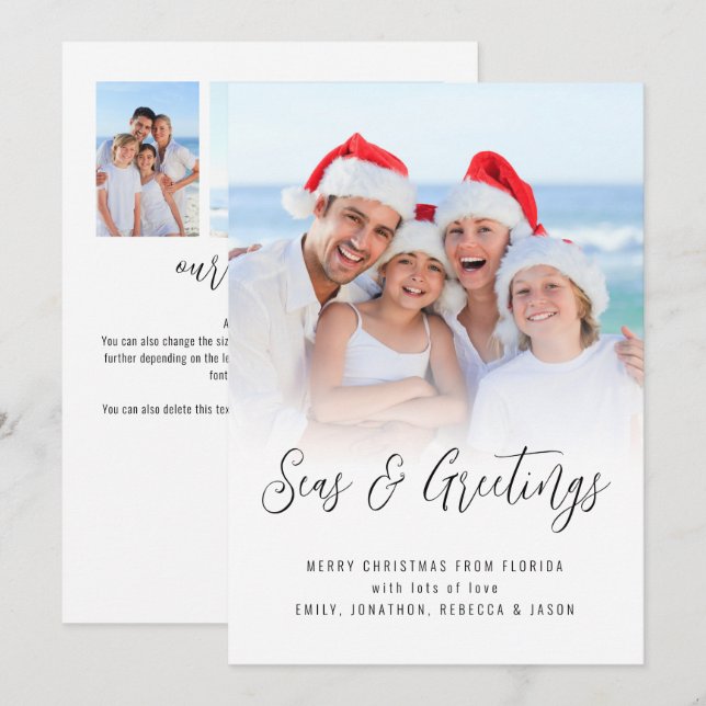 Modern 3 photo Seas and Greetings Christmas News Holiday Card (Front/Back)