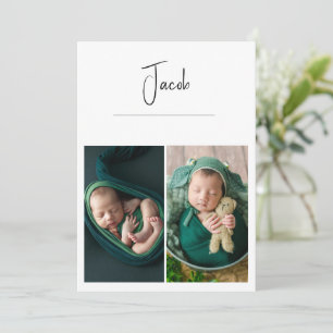 Modern 3 Photo Simple Baby Birth Announcement