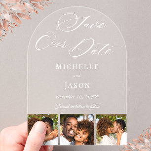 Modern 3 Photo Strip Wedding Save the Date Acrylic Invitations