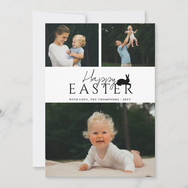 Modern 3 Photo Template And Bunny Minimal Easter (Front)