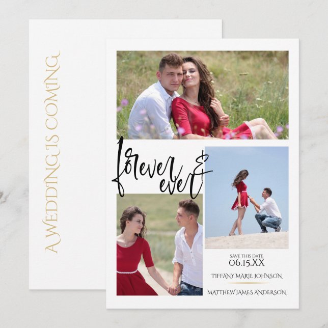 Modern 3 Photo Template Minimalist Save the Date (Front/Back)