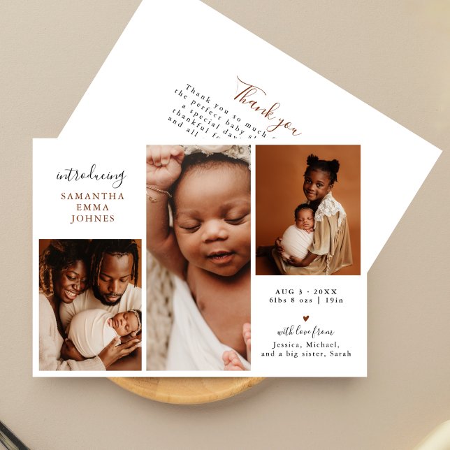 Modern 3 Photo Thank You New Baby Birth Announcement (Creator Uploaded)