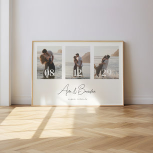 Modern 3-Photo Wedding Couple Custom Poster