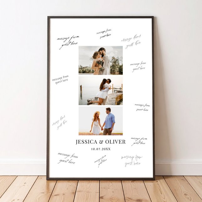 Modern 3 Photo Wedding Guest Signature Poster (Creator Uploaded)