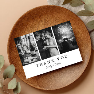 Modern 3 Photo Wedding Thank You Card