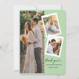 Modern 3 Photo Wedding Thank You Card