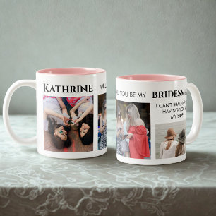 Modern 3 photos bridesmaid proposal gifts Two-Tone coffee mug