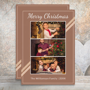 Modern 3 Photos Collage Warm Brown Merry Christmas