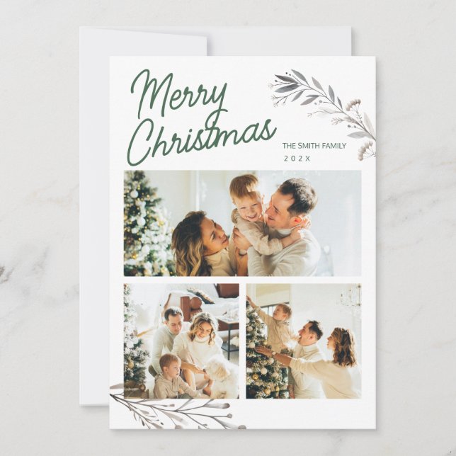 Modern 3 Photos Elegant Christmas Greeting Holiday (Front)