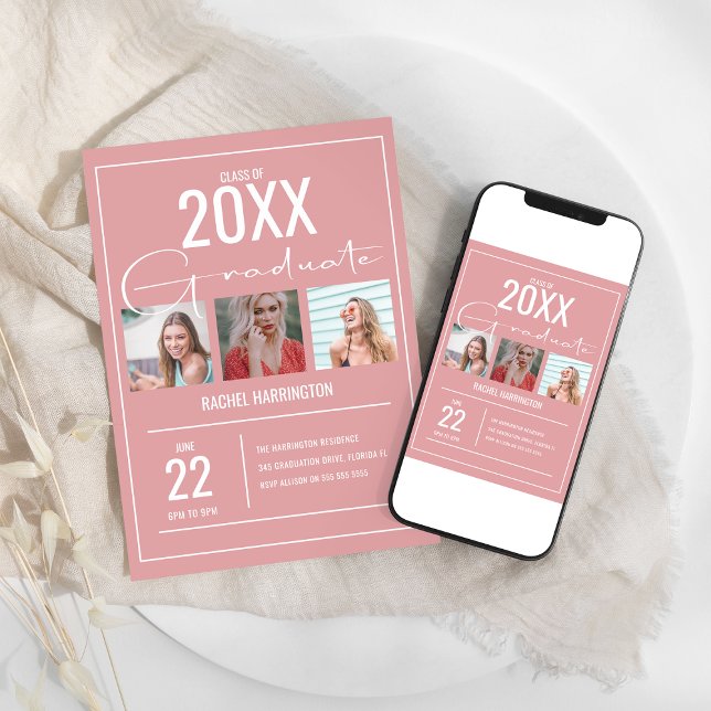 Modern 3 Photos Graduation Invitation (Creator Uploaded)