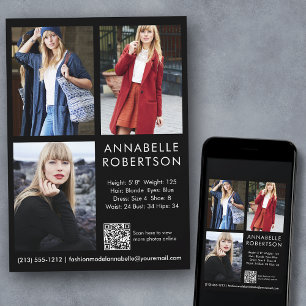 Modern 3 Photos Model Actor QR Code Comp Card