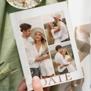 Modern 3 Photos Wedding Save the Date