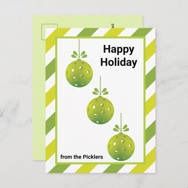 Modern 3 Pickleballs  Baubles, custom text  Postcard (Front/Back)