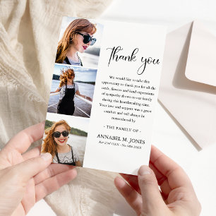 Modern 3 x Photo Funeral Sympathy Thank You Card