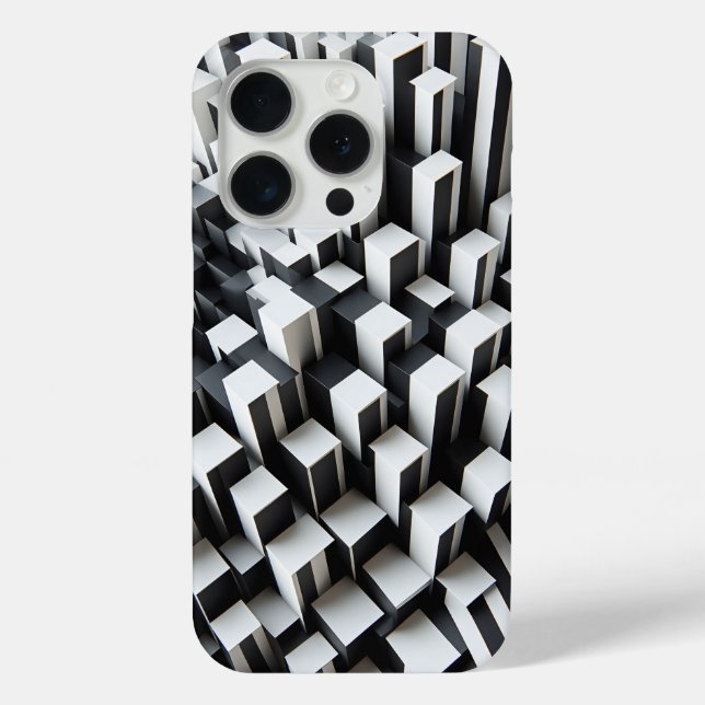 Modern 3D Black & White Geometric Phone Case  (Back)