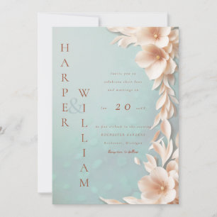 modern 3d blush floral wedding invitation