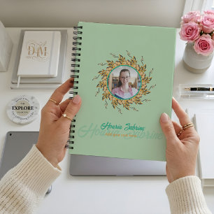 Modern 3D Blush Orange Floral Mandala Doodle Photo Notebook