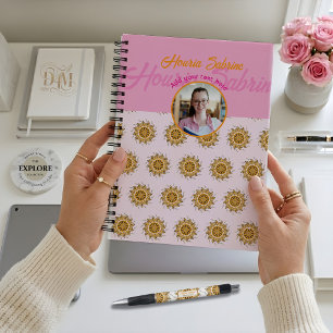 Modern 3D Blush Orange Floral Mandala Doodle Photo Notebook
