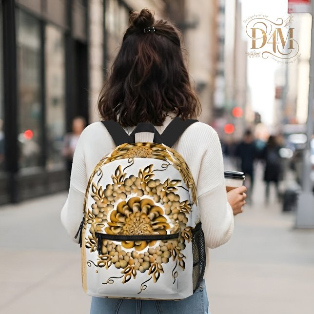 Modern 3D Blush Orange Floral Mandala Doodle  Printed Backpack (Creator Uploaded)