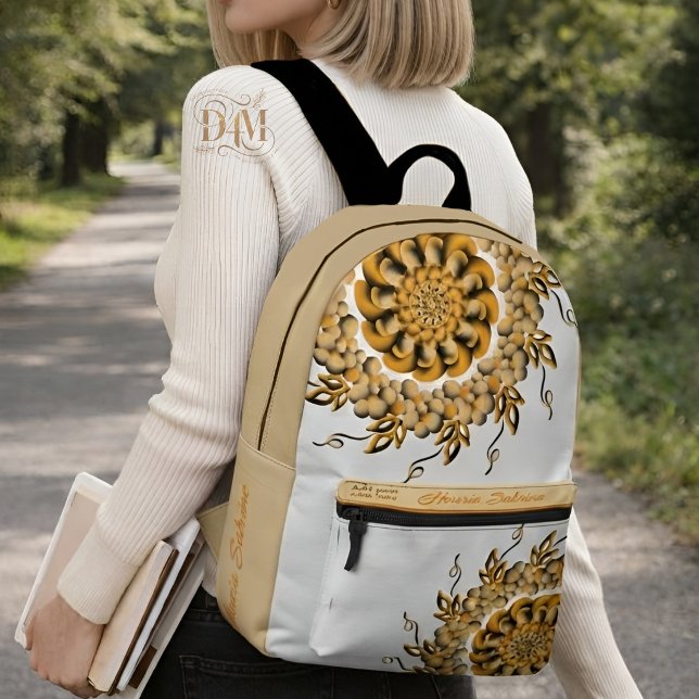 Modern 3D Blush Orange Floral Mandala Doodle  Printed Backpack (Creator Uploaded)