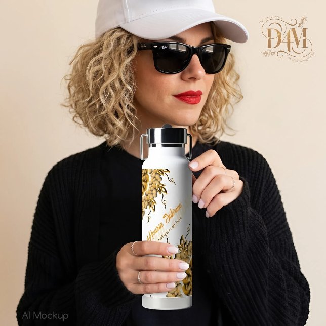 Modern 3D Blush Orange Floral Mandala Doodle  Water Bottle (Creator Uploaded)