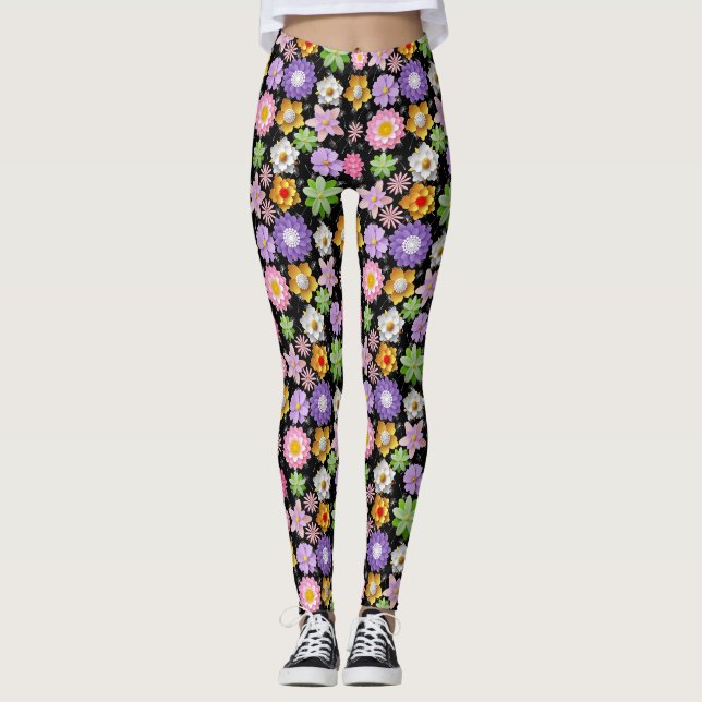 Modern 3D Colourful Floral Pattern 03x4 Leggings (Front)