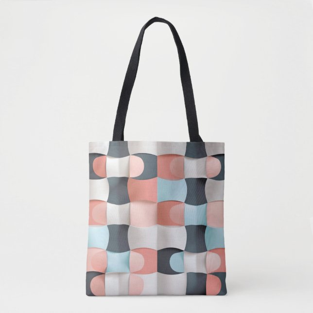 Modern 3D Curved Geometric Illusion Pattern Tote Bag (Front)