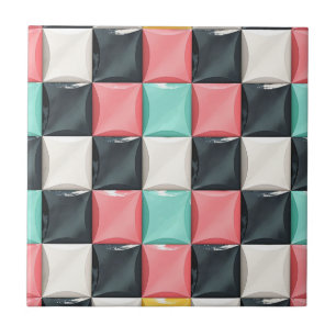 Modern 3D Curved Tile Pattern in Pastel & Charcoal