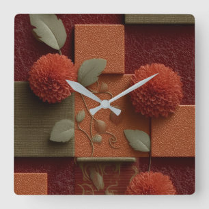 Modern 3D Dahlia Floral Wall Clock – Terracotta