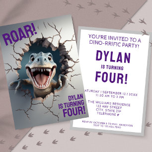 Modern 3D Dinosaur T-Rex Kids Birthday Invitation