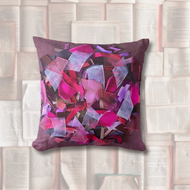 Modern 3D effect burgundy pink purple ribbons  Cushion (Creator Uploaded)