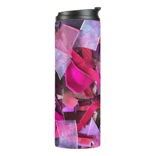 Modern 3D effect burgundy pink purple ribbons  Thermal Tumbler