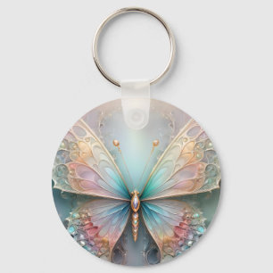 Modern 3D Fractal Pastel Butterfly, Key Ring