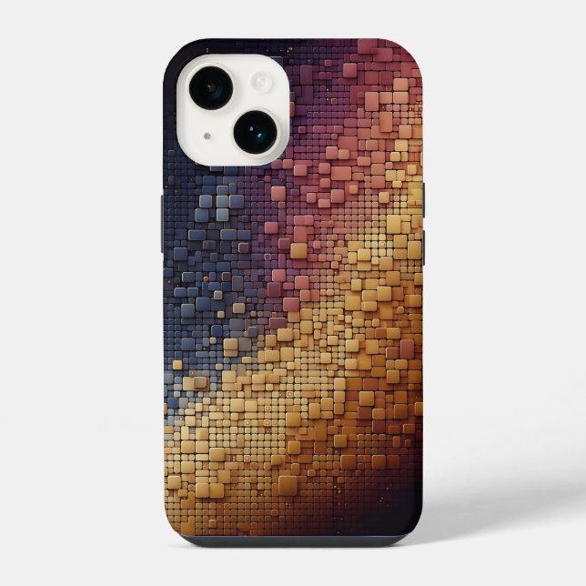 Modern 3D Geometric Blocks Gradient Navy Blue and  iPhone Case (Back)