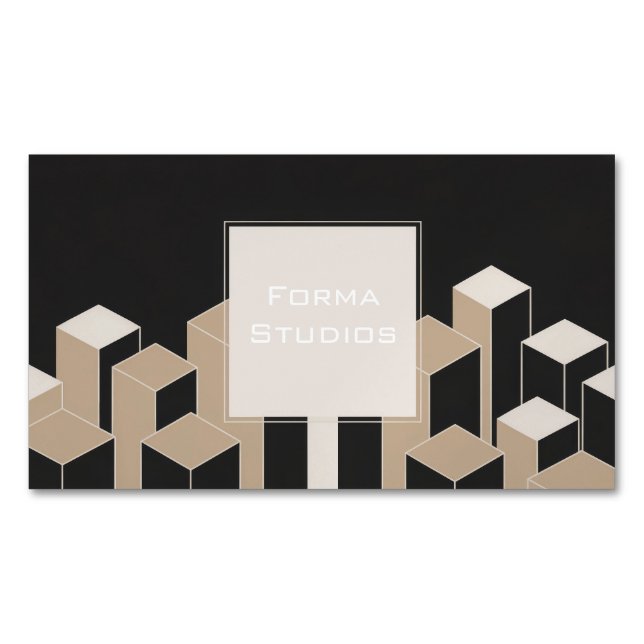 Modern 3D Geometric Columns Black Beige Architech Magnetic Business Card (Front)