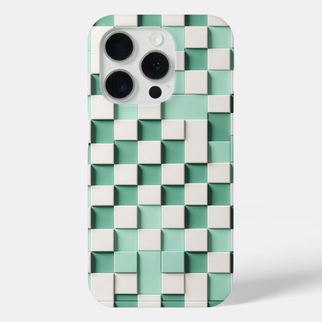 Modern 3D Geometric Cube Case - Mint Green & White (Back)