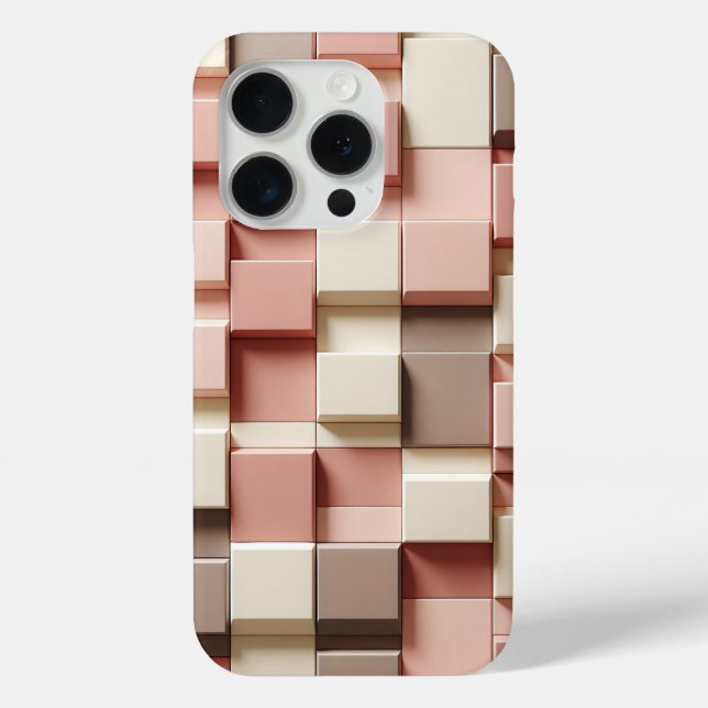Modern 3D Geometric Square Case Dusty Rose, Cream (Back)