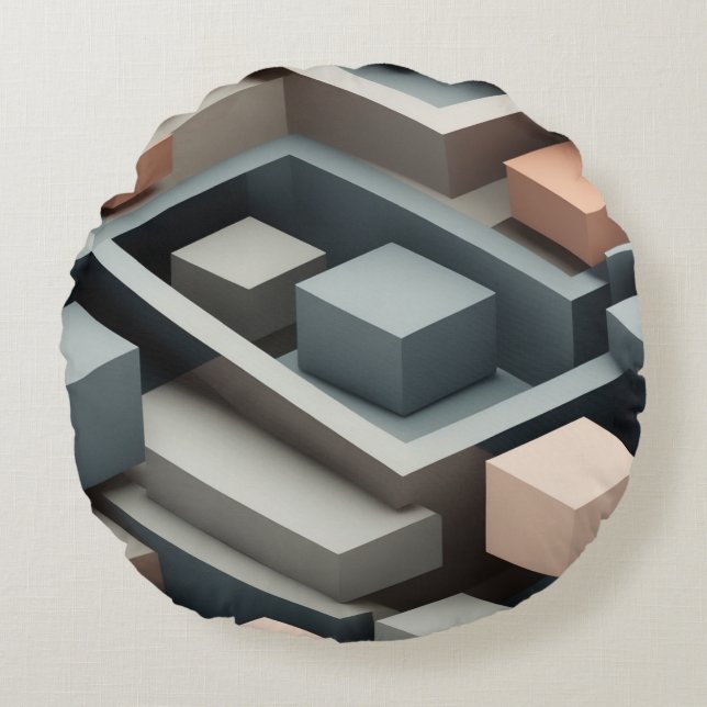 Modern 3D geometrical design Sleek  Round Cushion (Front)