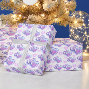 Modern 3D Hearts Holographic Valentine's Day Wrapping Paper