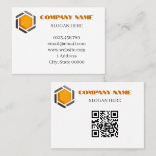 Modern 3D Hexagon Cube Orange Grey QR Code Business Card