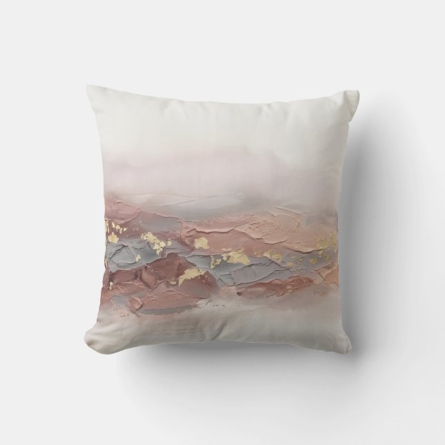 Modern 3D Impasto Blush Terracotta Gold Cushion (Front)