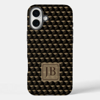 Modern 3D Monogram, Geometric Bronze Pattern iPhone 16 Plus Case