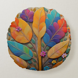 Modern 3D papercut Floral Round Cushion