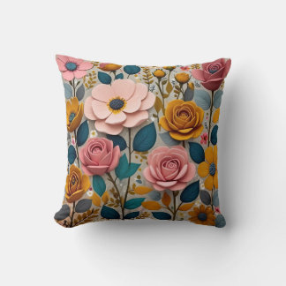 Modern 3D papercut flowers Cushion